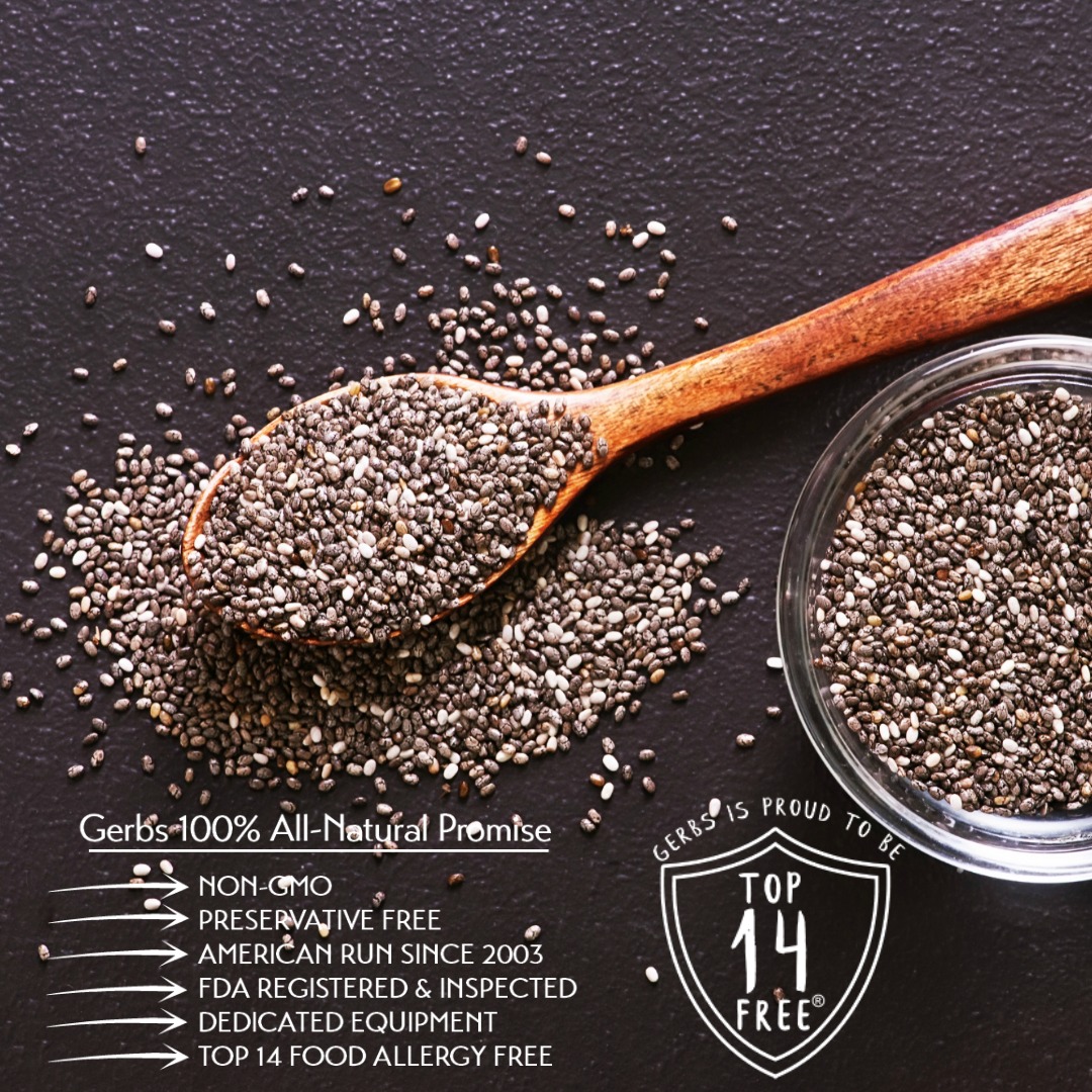 Gerbs Raw Black Chia Seeds, 32 ounce Bag, Top 14 Food Allergy Free, Non